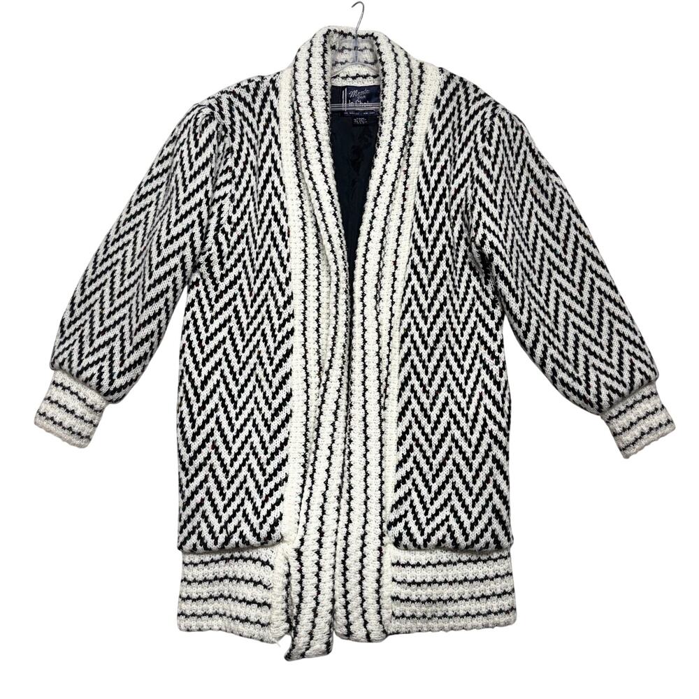 Vintage Monto Par le Chois Long Cardigan Womens Small Chevron Knit Acrylic Wool